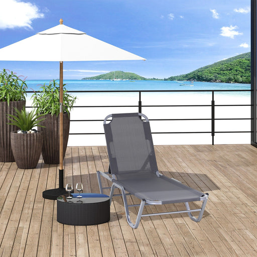 Sun Lounger - 5-Level Reclining Back with Lightweight Frame - Grey/Silver - Outsunny - Green4Life