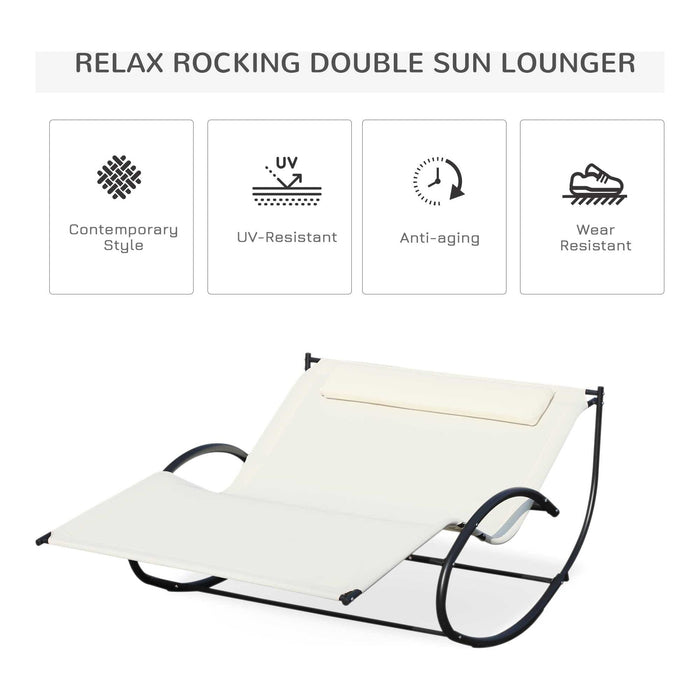 Double Rocking Sun Lounger with Pillow - Cream White - Outsunny - Green4Life