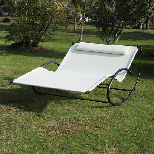 Double Rocking Sun Lounger with Pillow - Cream White - Outsunny - Green4Life