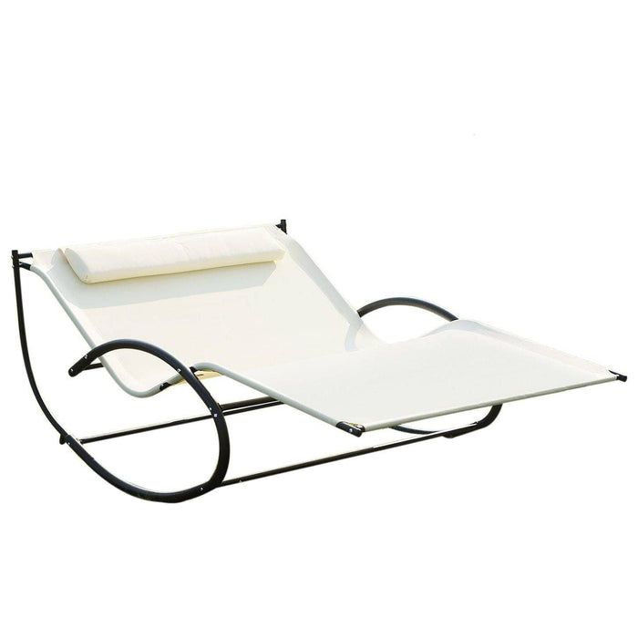 Double Rocking Sun Lounger with Pillow - Cream White - Outsunny - Green4Life