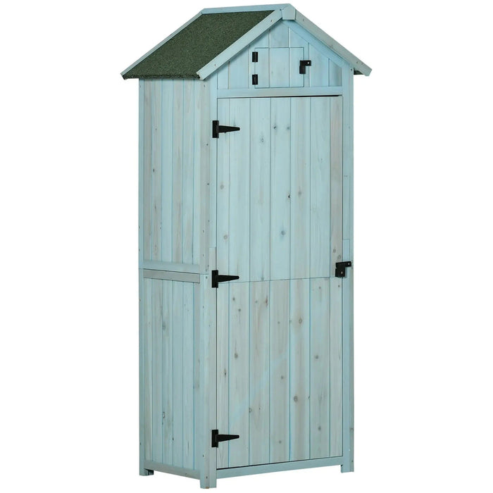 Outsunny Fir Wood Shed with 3 Shelves 77 x 54 x 179cm - Blue - Green4Life