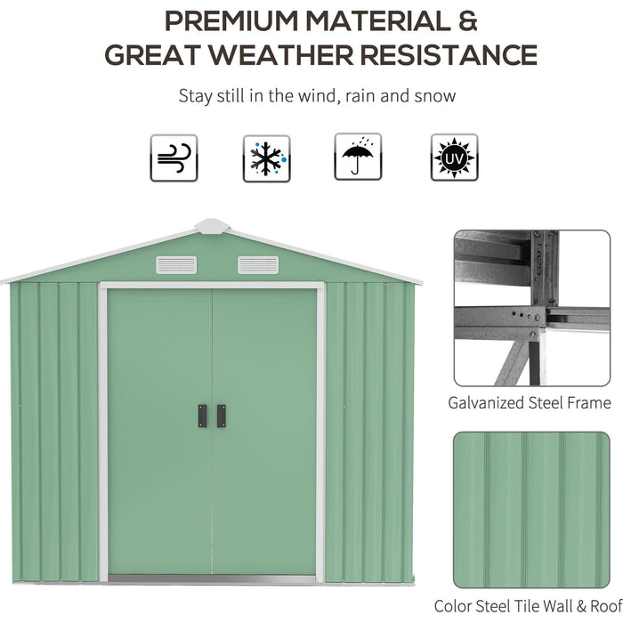 Outsunny 7 x 4 ft Lockable Metal Garden Shed with Air Vents - Light Green - Green4Life