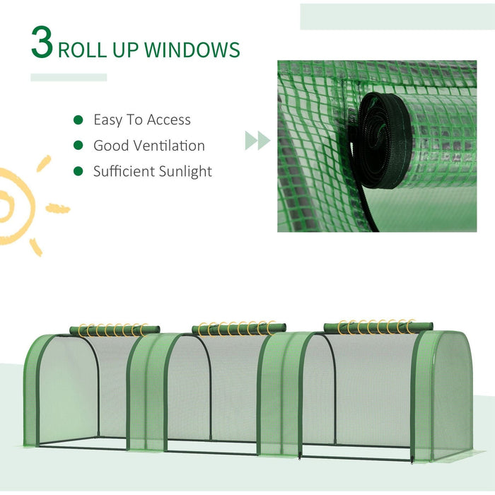 Outsunny 295L x 100W x 80H cm Small PVC Tunnel Greenhouse with Steel Frame - Green - Green4Life