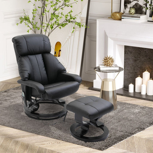Electric Massage Recliner Chair & Footstool, Faux Leather Upholstery - Black - Green4Life