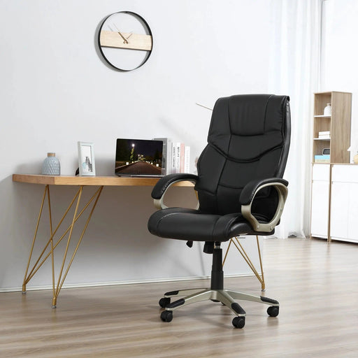 High Back Swivel Office Chair with Faux Leather Upholstery, Adjustable Height & Reclining Function - Black - Green4Life