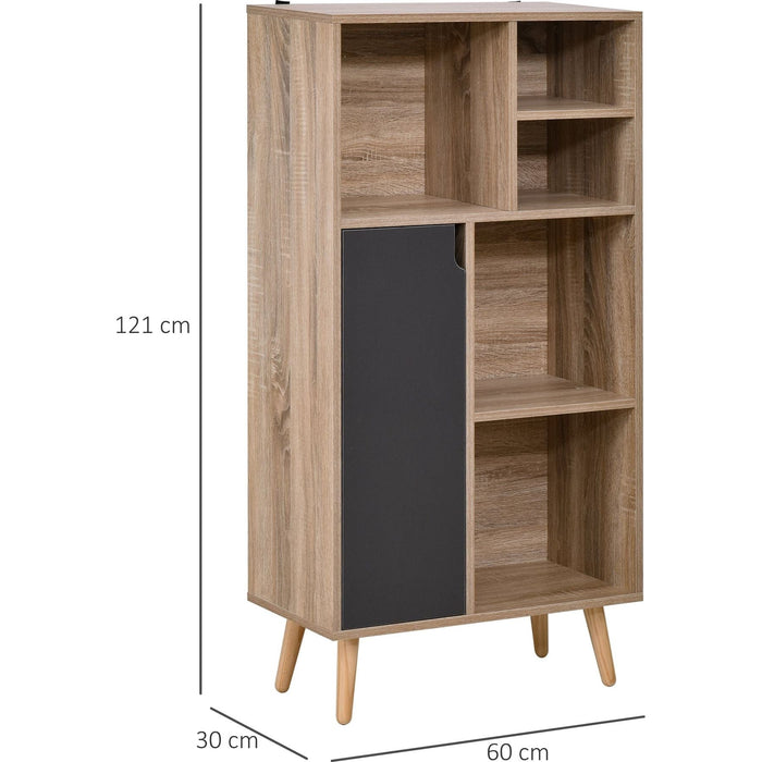 Freestanding Storage Cabinet with 5 Compartments & Wooden Legs 60L x 30W x 121H cm - Grey/Brown - Green4Life