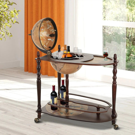 Globe Drinks Cabinet Trolley Table with Bottle Glass Holder - Dark Yellow/Brown - Green4Life