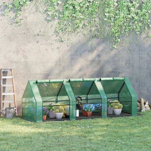 Outsunny 270L x 90W x 90Hcm Small Poly Tunnel Greenhouse with Steel Frame - Green - Green4Life