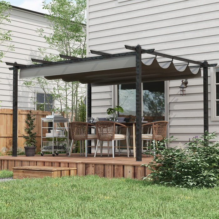 4 x 3 m Dark Grey Aluminium Pergola with Extendable Roof - Outsunny - Green4Life