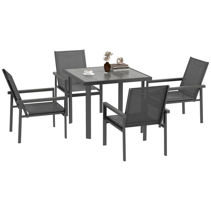 5-Piece Garden Dining Dining with Breathable Mesh Chairs and Glass Top Table - Grey - Outsunny - Green4Life