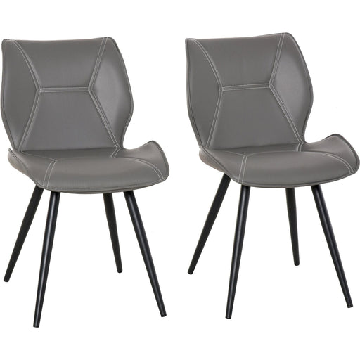 Set of 2 Contrast Stitched PU Leather Dining Chairs - Grey - Green4Life