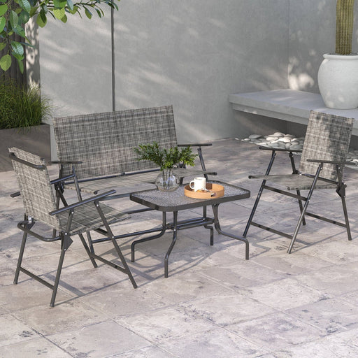 4-Seater Patio Set with Mesh Fabric Foldable Chairs & Glass Table - Mixed Grey - Outsunny - Green4Life