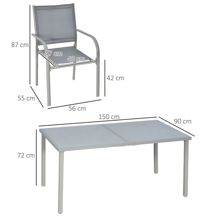 Modern Garden Dining Set - 7-Piece with Tempered Glass Table & Stackable Chairs - Grey - Outsunny - Green4Life