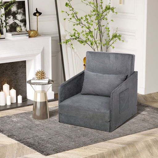 2-in-1 Design Single Sofa Bed & Armchair with Pillow and Side Pocket - Grey - Green4Life
