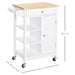 Kitchen Storage Trolley Unit with Wooden Top, 3 Shelves & Cupboard - White - Green4Life