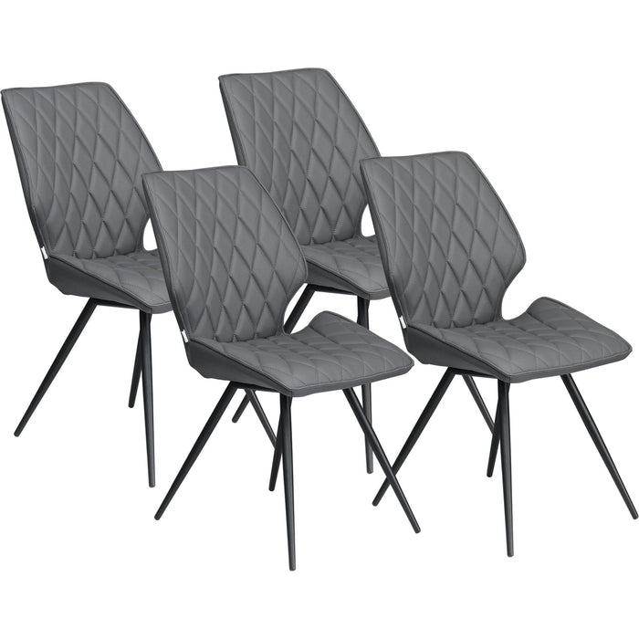 Set of 4 Dining Chairs with Metal Legs & PU Leather Upholstery - Grey - Green4Life
