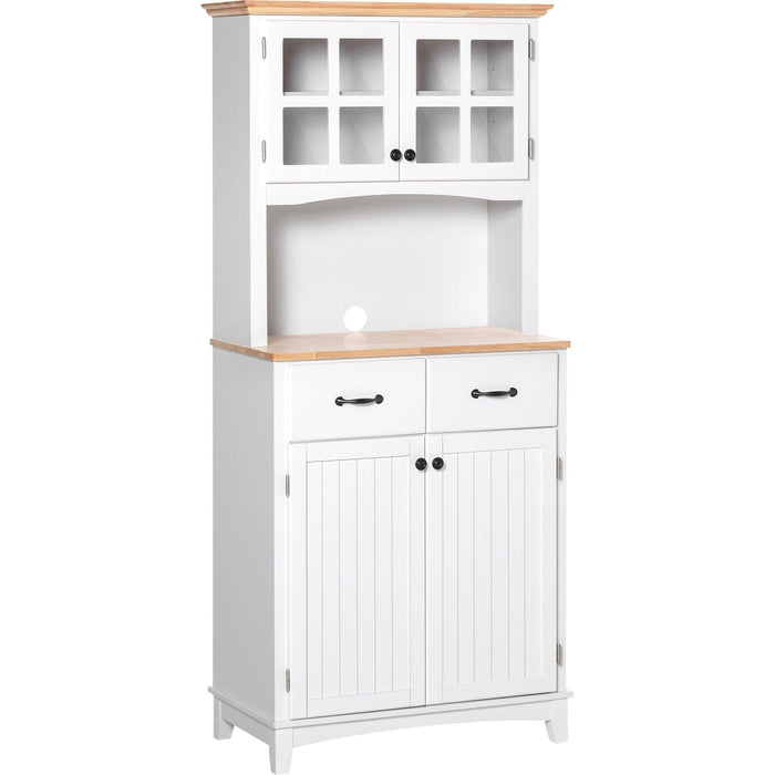 Freestanding Kitchen Cabinet with Framed Glass Doors, 2 Drawers & Countertop - White - Green4Life