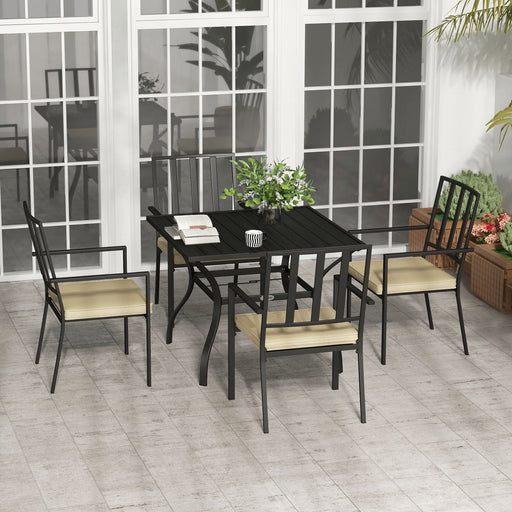 Modern 4-Seater Black Dining Set with Cushioned Seating and Metal Table with Umbrella Hole - Outsunny - Green4Life