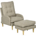 Upholstered Button Tufted Accent Armchair & Footstool Set with Wooden Legs and Side Pockets - Beige - Green4Life