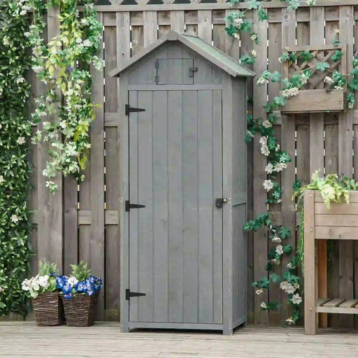 Outsunny Fir Wood Shed with 3 Shelves 77 x 54 x 179cm - Grey - Green4Life