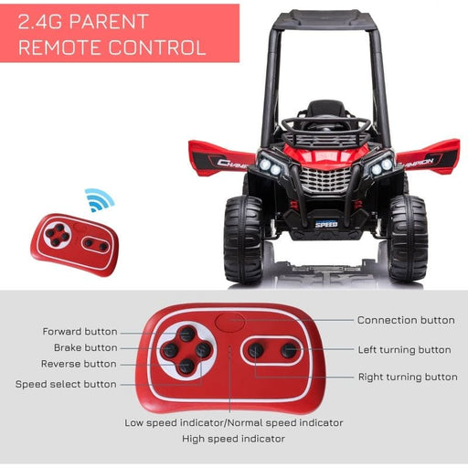 Off-road UTV Kids Electric Ride On Car Toy 12V Battery-powered with High Roof (HOMCOM) - Red - Green4Life