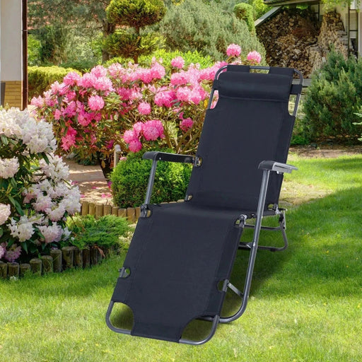 Convertible Black Sun Lounger - Elegant Folding Recliner with Pillow - Outsunny - Green4Life