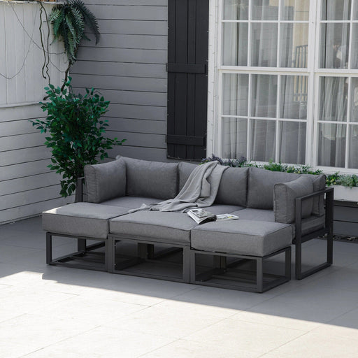 Opulent Grey Aluminum 6-Piece Outdoor Sectional Sofa Set with Luxe Cushions & Coffee Table - Outsunny - Green4Life