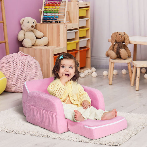 Rosy Flex 2-in-1 Kids Armchair - Transformable Pink Sofa Bed - Green4Life