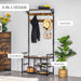 180cm Coat Rack Stand with 9 Hooks & Shoe Storage Bench - Brown & Black - Green4Life