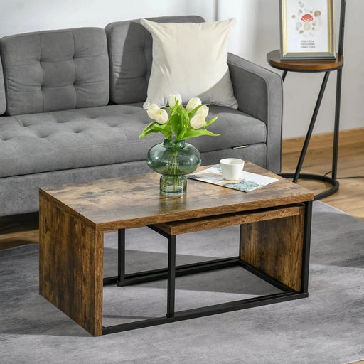 Set of 2 Industrial Style Coffee Tables with Metal Frame - Black & Brown - Green4Life