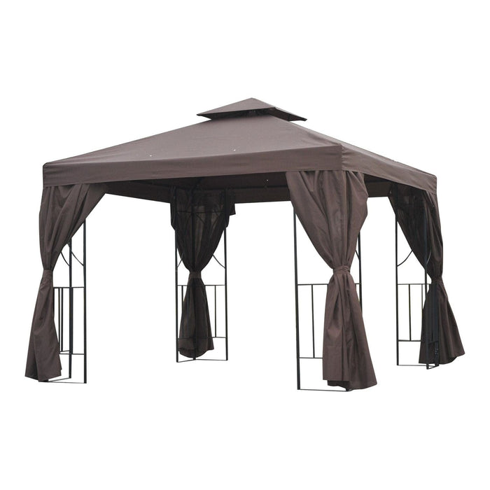 Outsunny 3x3m Brown Metal Garden Gazebo with Sidewalls - Green4Life