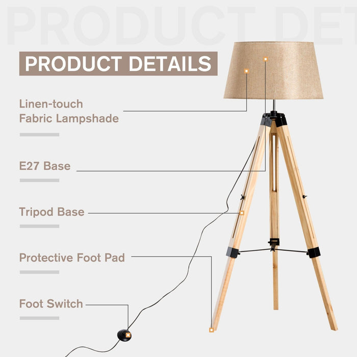 Wooden Tripod Floor Lamp - Cream Shade - Green4Life