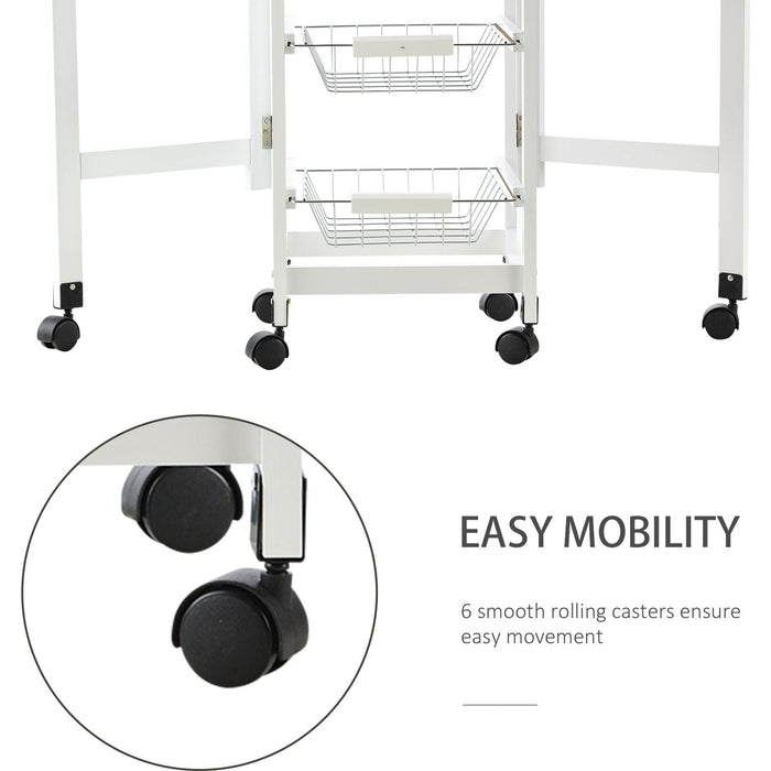 Drop-Leaf Kitchen Trolley with Drawer & 3 Baskets - White/Oak - Green4Life