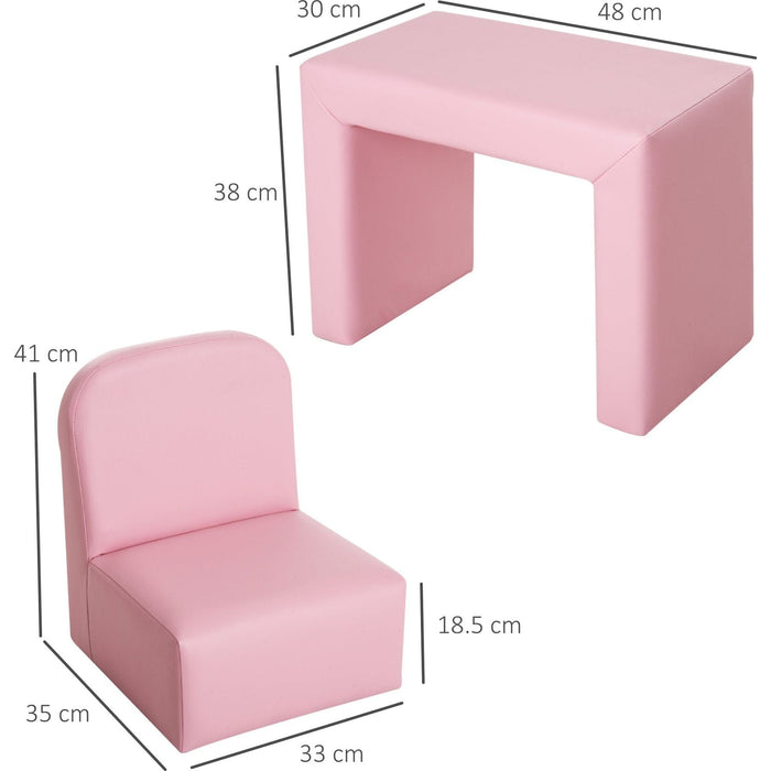 Playful Pink 2-in-1 Kids Armchair and Table Set - Green4Life