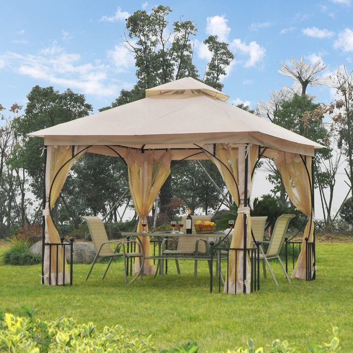 Outsunny Beige 3x3m Gazebo with 2-Tier Roof Canopy and Steel Frame - Green4Life