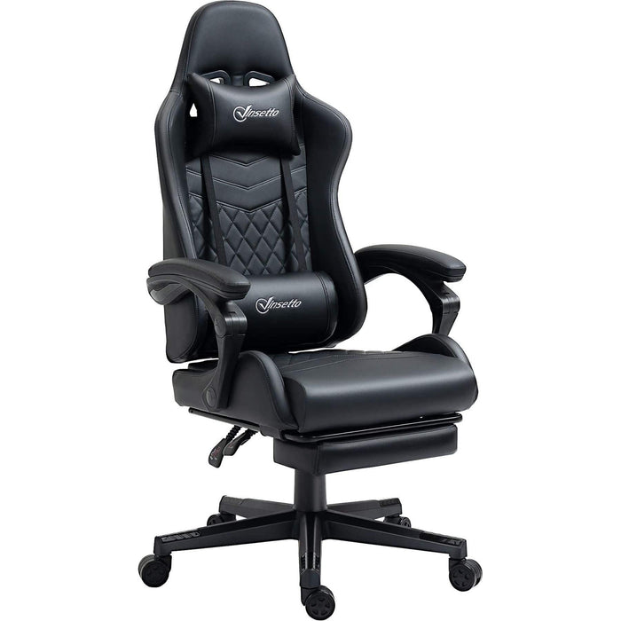 Faux Leather Racing Gaming Chair with Footrest - Black - Green4Life