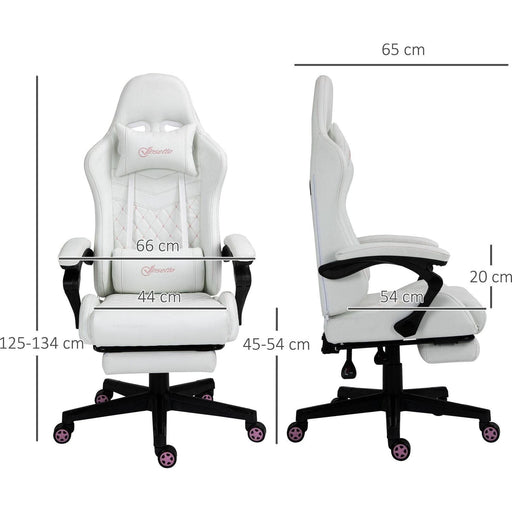 Faux Leather Racing Gaming Chair with Footrest - White - Green4Life