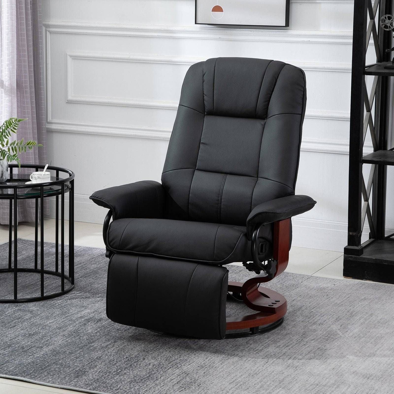 Faux Leather Recliner Armchair with Footrest - Black