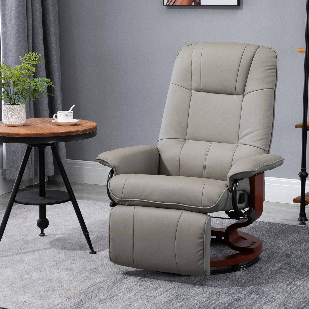Faux Leather Recliner Armchair with Footrest - Grey