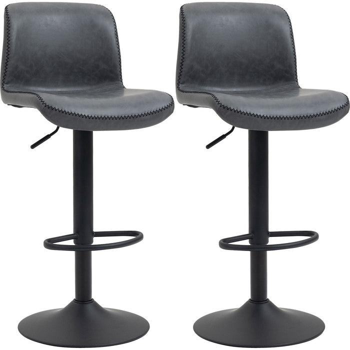 Set of 2 Adjustable Height Swivel Bar Stools with PU Leather Upholstery - Dark Grey - Green4Life