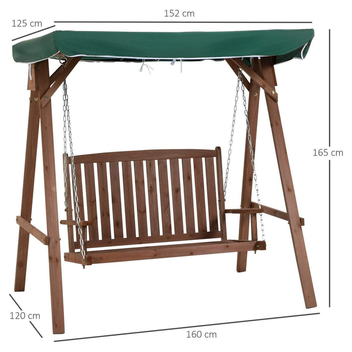 Fir Wood 2-Seater Outdoor Garden Swing with Green Canopy - Outsunny - Green4Life