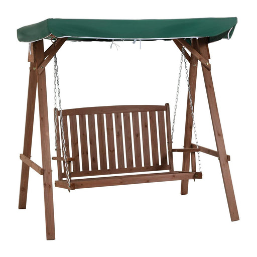 Fir Wood 2-Seater Outdoor Garden Swing with Green Canopy - Outsunny - Green4Life