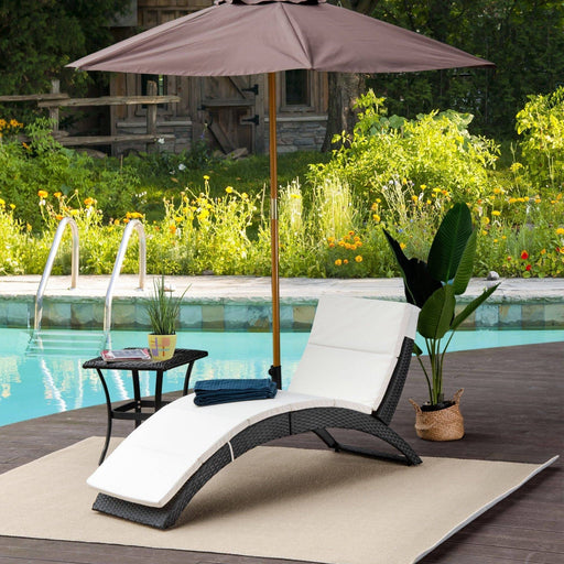 Foldable PE Rattan Sun Lounger with Soft Padded Cushion - Back/White - Outsunny - Green4Life