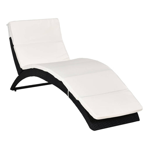 Foldable PE Rattan Sun Lounger with Soft Padded Cushion - Back/White - Outsunny - Green4Life