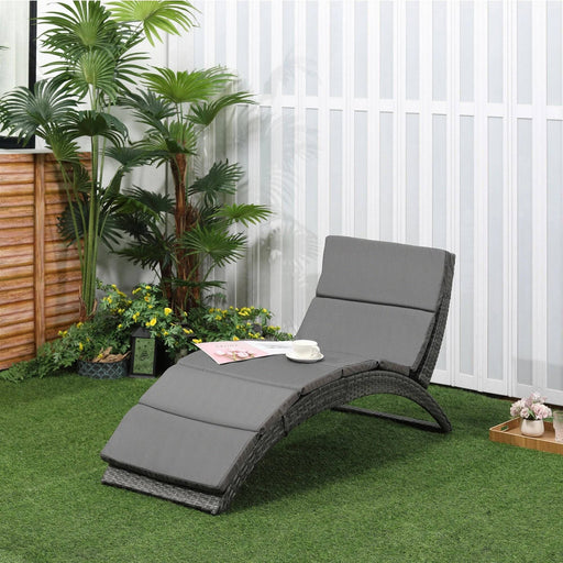 Foldable PE Rattan Sun Lounger with Soft Padded Cushion - Grey - Outsunny - Green4Life