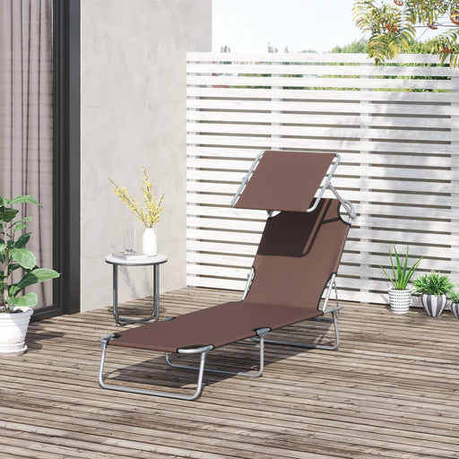 Foldable Recliner Sun Lounger with 4 Level Adjustable Backrest and Sun Shade - Brown - Outsunny - Green4Life