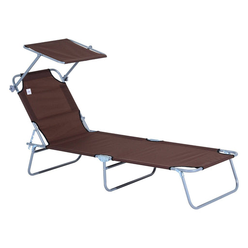 Foldable Recliner Sun Lounger with 4 Level Adjustable Backrest and Sun Shade - Brown - Outsunny - Green4Life