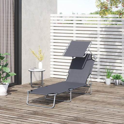 Foldable Recliner Sun Lounger with 4 Level Adjustable Backrest and Sun Shade - Grey - Outsunny - Green4Life