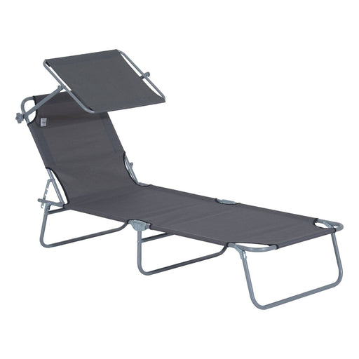 Foldable Recliner Sun Lounger with 4 Level Adjustable Backrest and Sun Shade - Grey - Outsunny - Green4Life