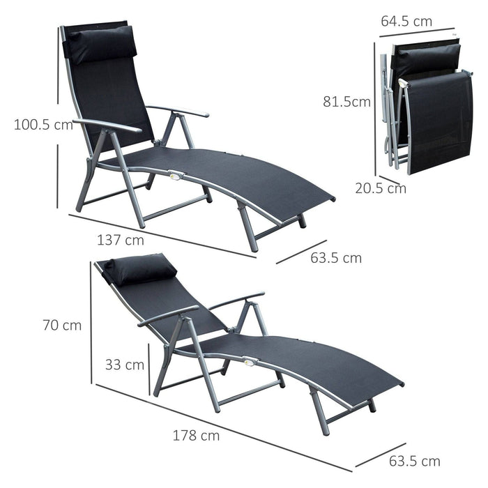 Foldable Recliner Sun Lounger with Headrest & 5 Levels Adjustable Backrest - Black - Outsunny - Green4Life